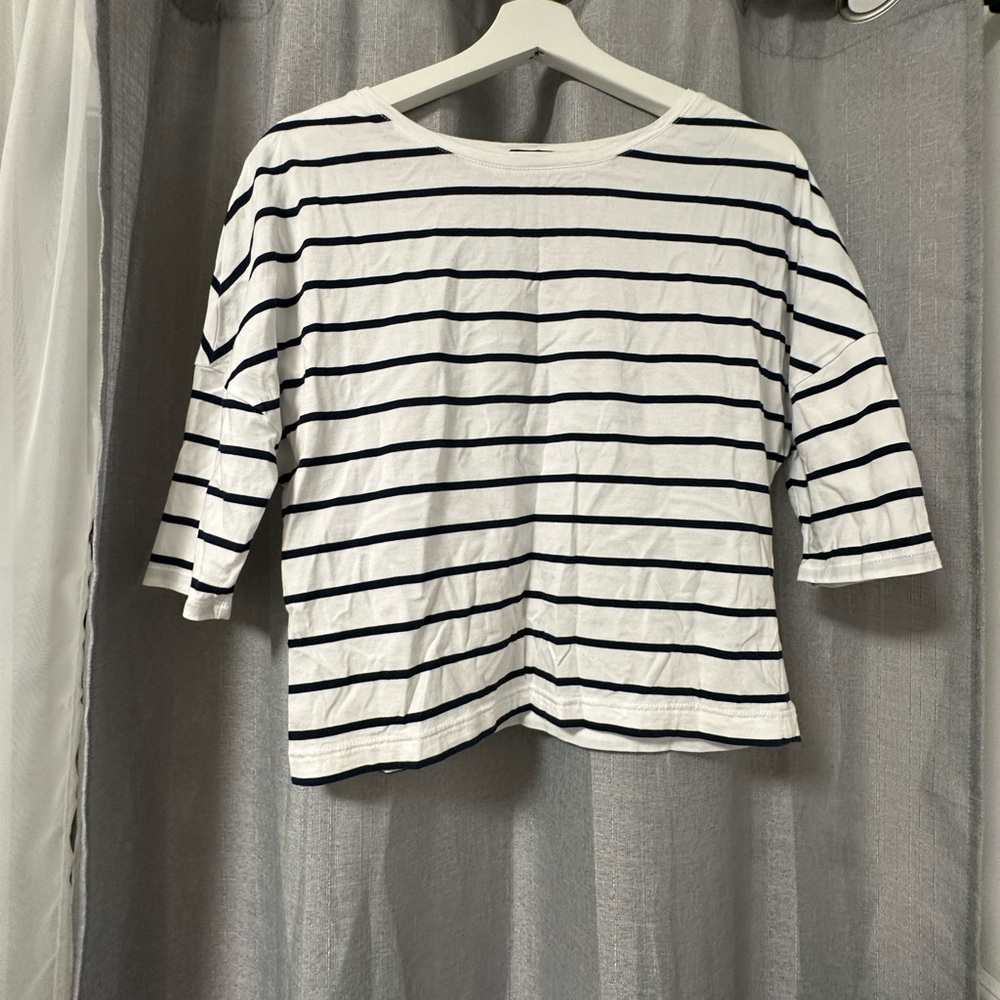 Jacob White Top with Navy Stripes
